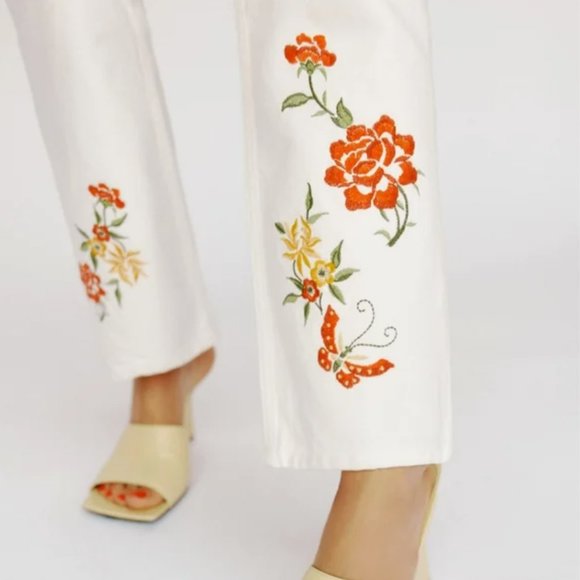 Reformation Cynthia High Rise Straight Floral Embroidered Jeans - Picture 4 of 6